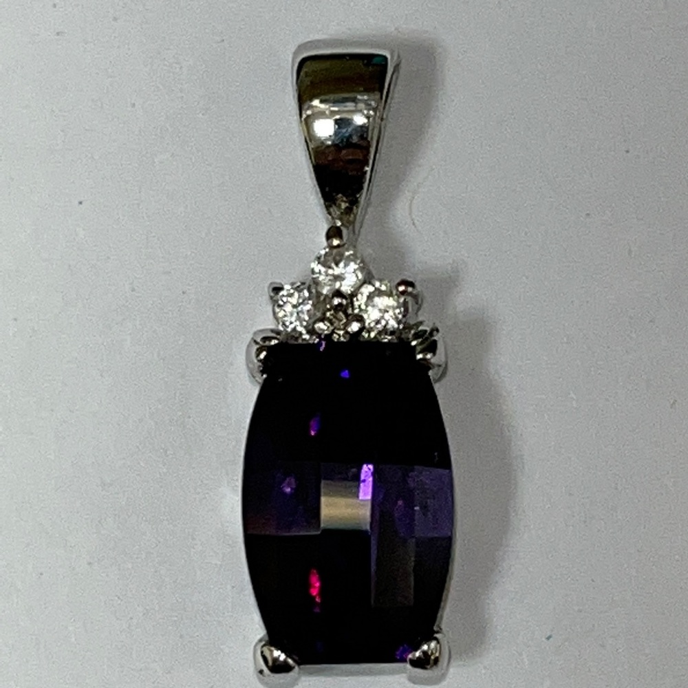 Sterling Silver Marked Pendant with Crystal and Amethyst Stone